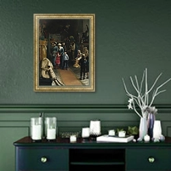 «Я - Паноптикум» в интерьере прихожей в зеленых тонах над комодом