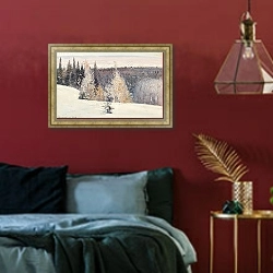 «Зима» в интерьере спальни с акцентной стеной