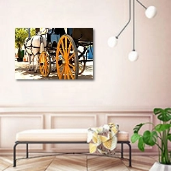 «Испания. Севилья. Экипаж» в интерьере современной прихожей в розовых тонах