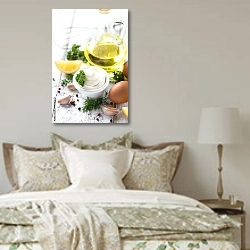 «Игридиенты кухни прованса» в интерьере спальни в стиле прованс над кроватью