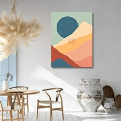 «Эстетический пейзаж с горами 8» в интерьере столовой в этническом стиле