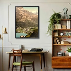 «Швейцария. Вид на город Санкт-Мориц» в интерьере кабинета в стиле ретро над столом