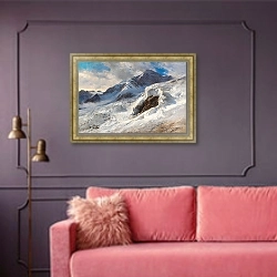 «Lyskamm» в интерьере гостиной с розовым диваном