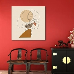 «Профиль африканки одной линией на светлом фоне» в интерьере в этническом стиле