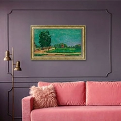 «Landscape» в интерьере гостиной с розовым диваном