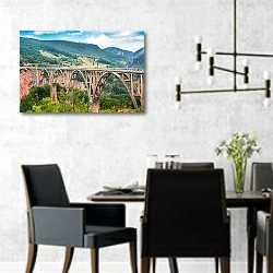 «Черногория. Мост Джурджевича» в интерьере современной столовой с черными креслами