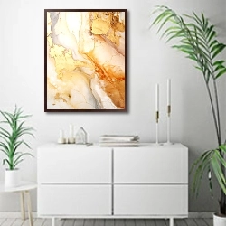 «Abstract biege with gold ink art 6» в интерьере светлой минималистичной гостиной над комодом