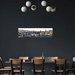 «Шотландия. Панорама центра Эдинбурга» в интерьере столовой с темными стенами