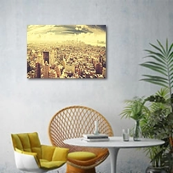 «США, Нью-Йорк. Вид с птичьего полета №9» в интерьере современной гостиной с желтым креслом