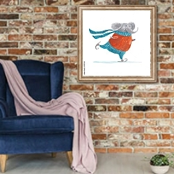 «Слон на коньках» в интерьере в стиле лофт с кирпичной стеной и синим креслом