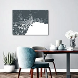 «Малага: Карта городских лабиринтов на берегу Средиземного моря» в интерьере современной кухни над обеденным столом