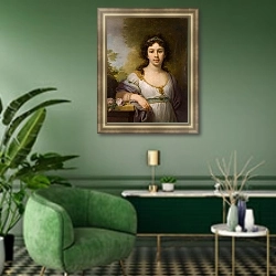 «Портрет Варвары Алексеевны Шидловской» в интерьере гостиной в зеленых тонах
