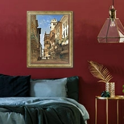 «Корсо Санта-Анастасия с Палаццо Маффеи в Вероне» в интерьере спальни с акцентной стеной