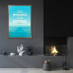 «Морская симфония перемен» в интерьере гостиной в стиле минимализм с камином