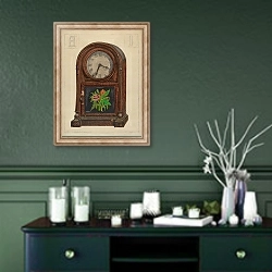 «Mantle Clock» в интерьере прихожей в зеленых тонах над комодом
