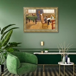 «Эсбьерн в учебном уголке» в интерьере гостиной в зеленых тонах