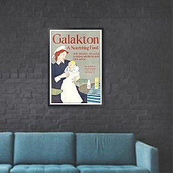 «Galakton, a nourishing food for infants, invalids, nursing mothers,  the aged» в интерьере в стиле лофт с черной кирпичной стеной