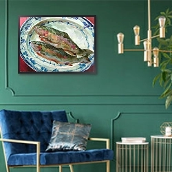 «Two Fish on a Porcelain Plate» в интерьере в классическом стиле с зеленой стеной