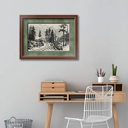 «Mont Cenis railroad scenery. Created by De Bar, published on L'Illustration, Journal Universel, Pari» в интерьере кабинета с деревянным столом