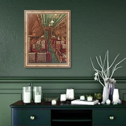 «Interior of Pullman Coach 1888» в интерьере прихожей в зеленых тонах над комодом