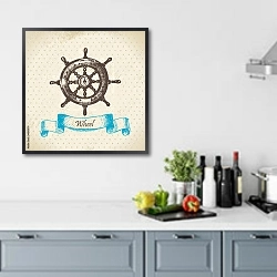 «Иллюстрация со штурвалом» в интерьере кухни в голубых тонах