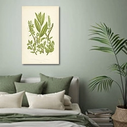 «Tea-leaved Willow, Small Tree w., Green Whortle-Leaved w. 1» в интерьере зеленой спальни