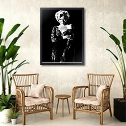 «Monroe, Marilyn 42» в интерьере комнаты в стиле ретро с плетеными креслами