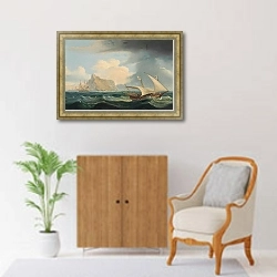 «A British Warship And A Maltese Xebec In The Straits Of Gibraltar» в интерьере в классическом стиле над комодом