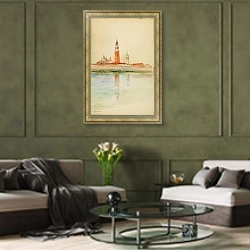 «San Giorgio Maggiore, Venice» в интерьере гостиной в оливковых тонах