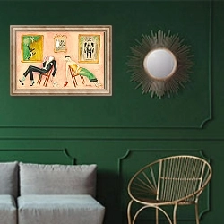 «Familjeidyll» в интерьере классической гостиной с зеленой стеной над диваном