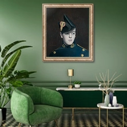 «Портрет Армана Жерома» в интерьере гостиной в зеленых тонах