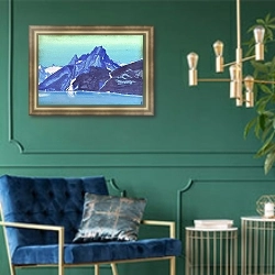 «Озеро Нагов. Кашмир» в интерьере в классическом стиле с зеленой стеной