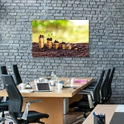 «Рост сбережений» в интерьере современного офиса с черной кирпичной стеной