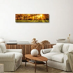 «Осенний парк, панорама» в интерьере современной светлой гостиной над комодом