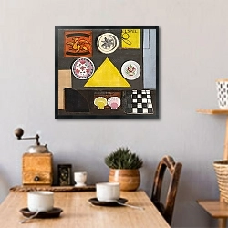 «Nature morte au griffon» в интерьере кухни над обеденным столом с кофемолкой