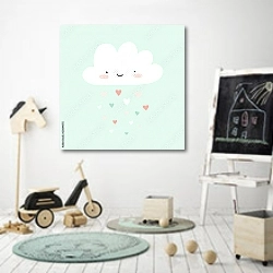 «Иллюстрация с улыбающимся облаком» в интерьере детской комнаты для мальчика с самокатом