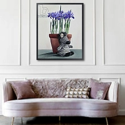 «Winter Irises and Zebra» в интерьере гостиной в классическом стиле над диваном