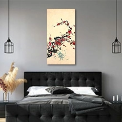 «Живопись в китайском стиле 11» в интерьере современной спальни с черной кроватью