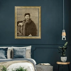 «Edmond Felix Valentin About» в интерьере классической спальни с темными стенами