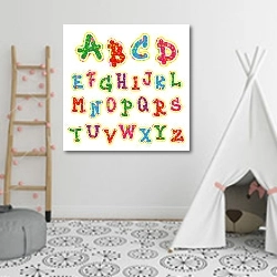 «Цветной детский английский алфавит» в интерьере детской комнаты для девочки с шалашом
