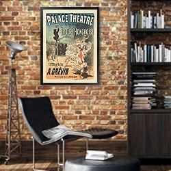 «Palace Théâtre…La troupe hongroise. Fantasie-ballet de A. Grévin. Musique de L. Grillet» в интерьере кабинета в стиле лофт с кирпичными стенами