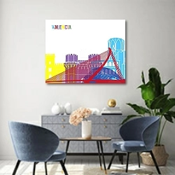 «Валенсия: Поп-горизонт под небом Сити-арт» в интерьере современной гостиной над комодом