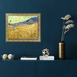 «Пшеничное поле со жнецом на восходе» в интерьере в классическом стиле в синих тонах