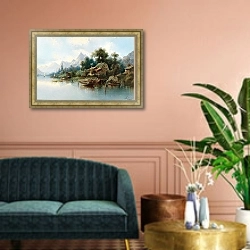 «Large Mountain Lake» в интерьере классической гостиной над диваном