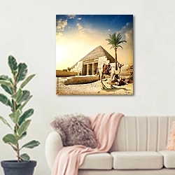 «Верблюд у пирамид» в интерьере современной светлой гостиной над диваном