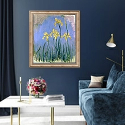 «Yellow Irises; Les Iris Jaunes, c.1918-1925» в интерьере в классическом стиле в синих тонах