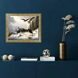 «Серна, преследуемая орлом» в интерьере в классическом стиле в синих тонах