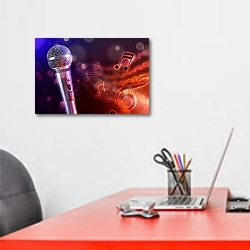 «Микрофон и ноты» в интерьере офиса над рабочим местом сотрудника