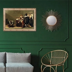 «Company Making Music» в интерьере классической гостиной с зеленой стеной над диваном