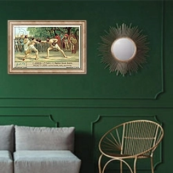 «Boxing match between Entellus and Dares» в интерьере классической гостиной с зеленой стеной над диваном